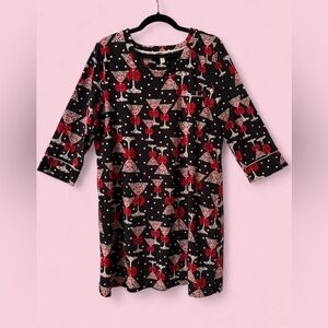 Soma Black Martini Print Nightgown Polka Dot Sleep Dress | Size XL